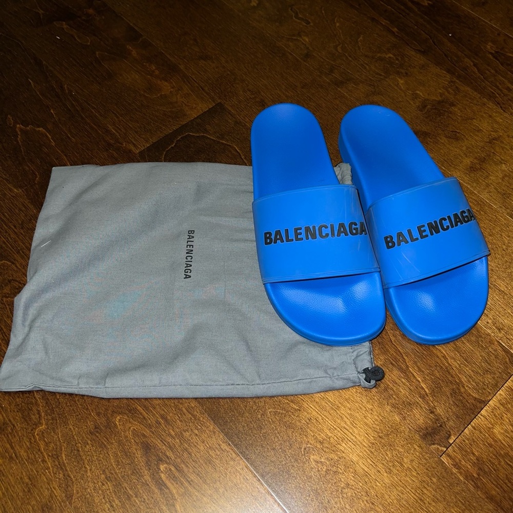Blue Balenciaga Slides